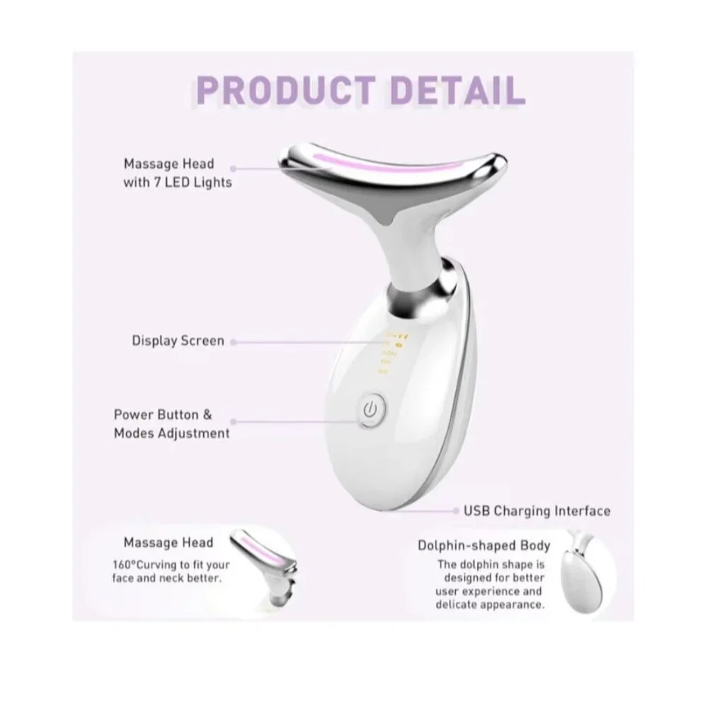 Neck & Face Massager, 7-Color LED Multifunctional Facial Massager White